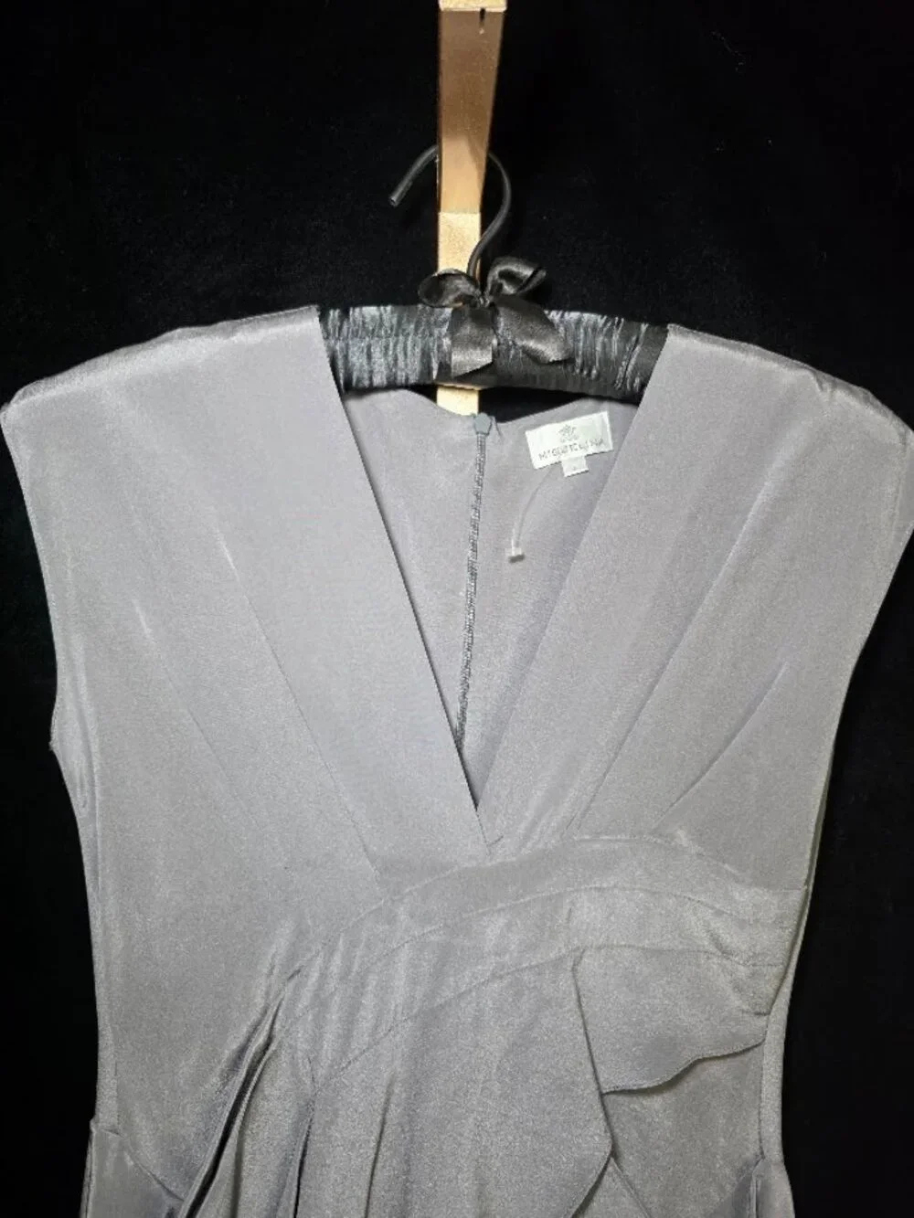Miguelina 100% Silk Draped Dress in Silvery Gray S